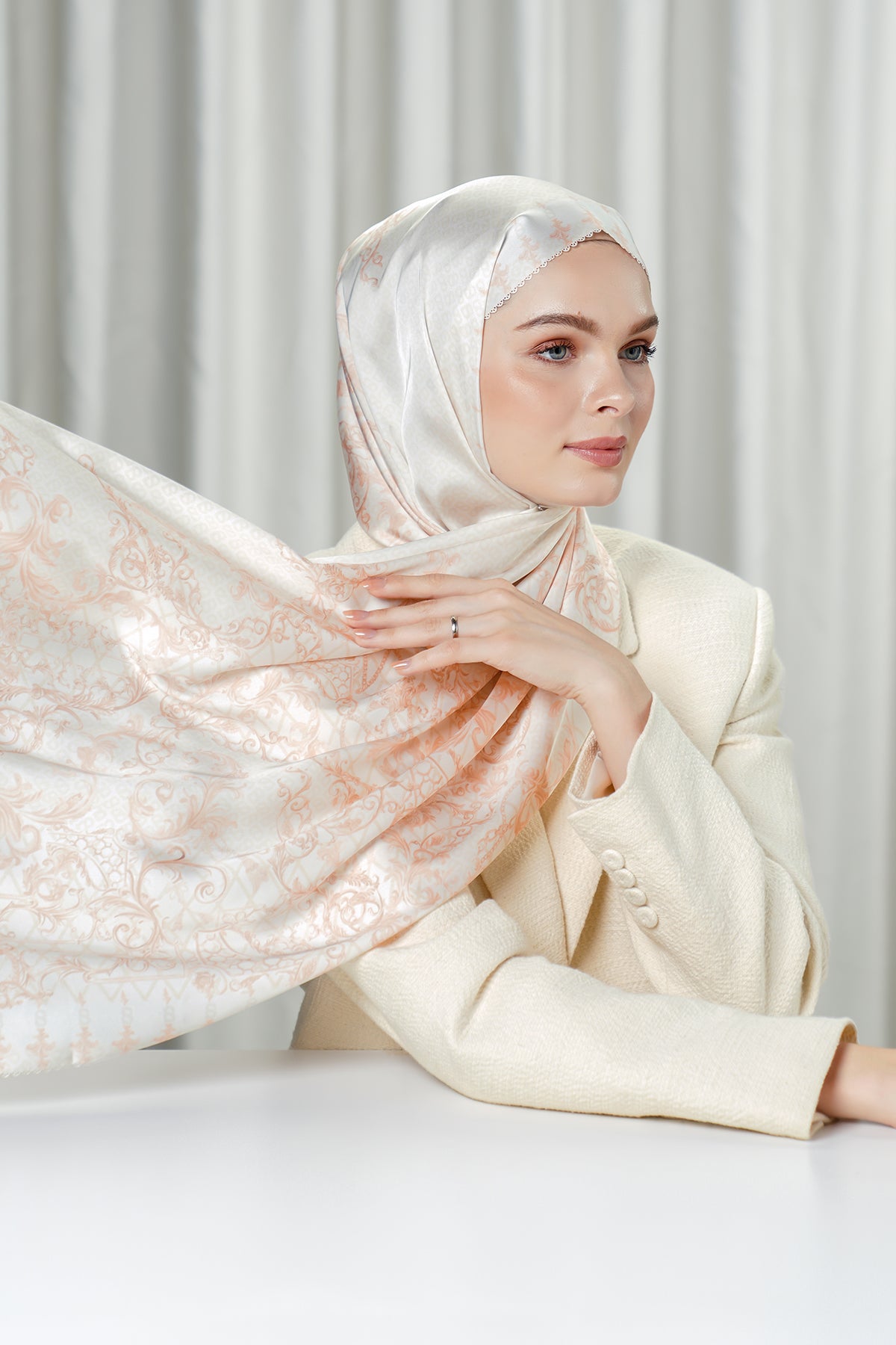 The Crown Satin Shawl - Pearl