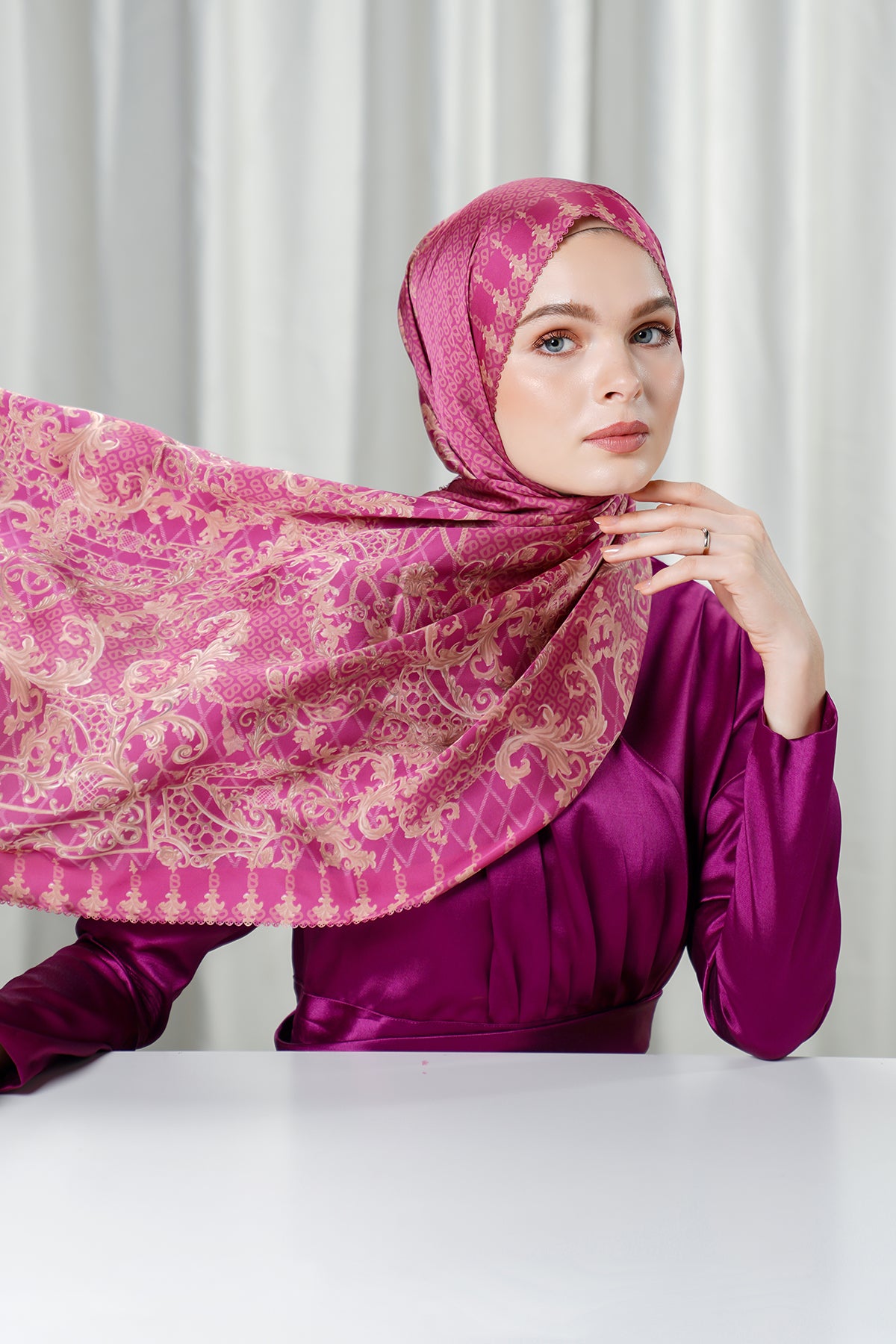 The Crown Satin Shawl - Plum