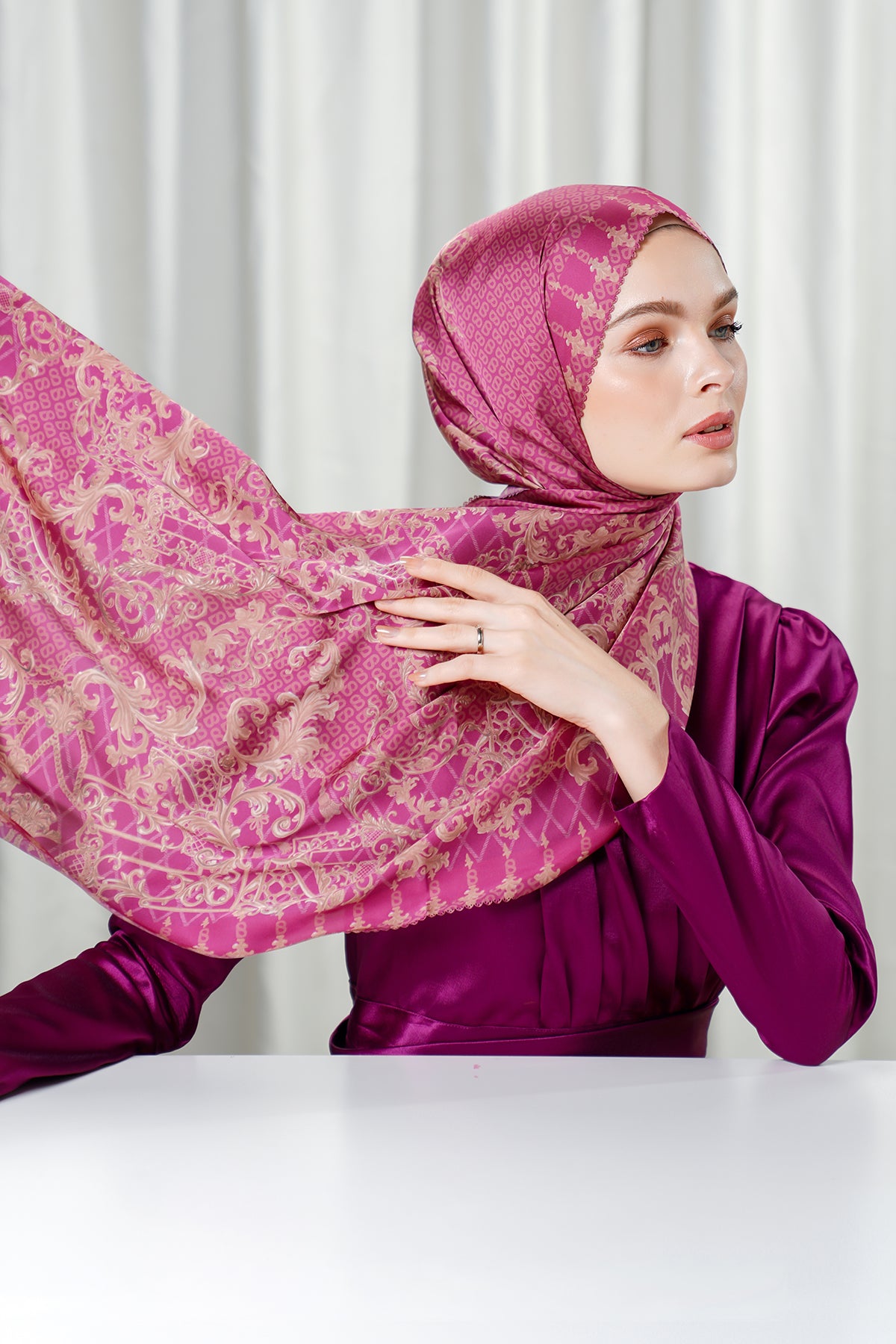 The Crown Satin Shawl - Plum