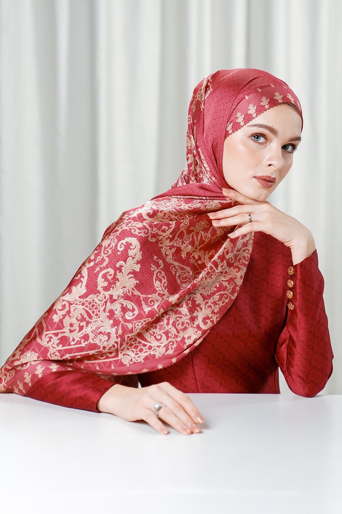 The Crown Satin Shawl - Ruby