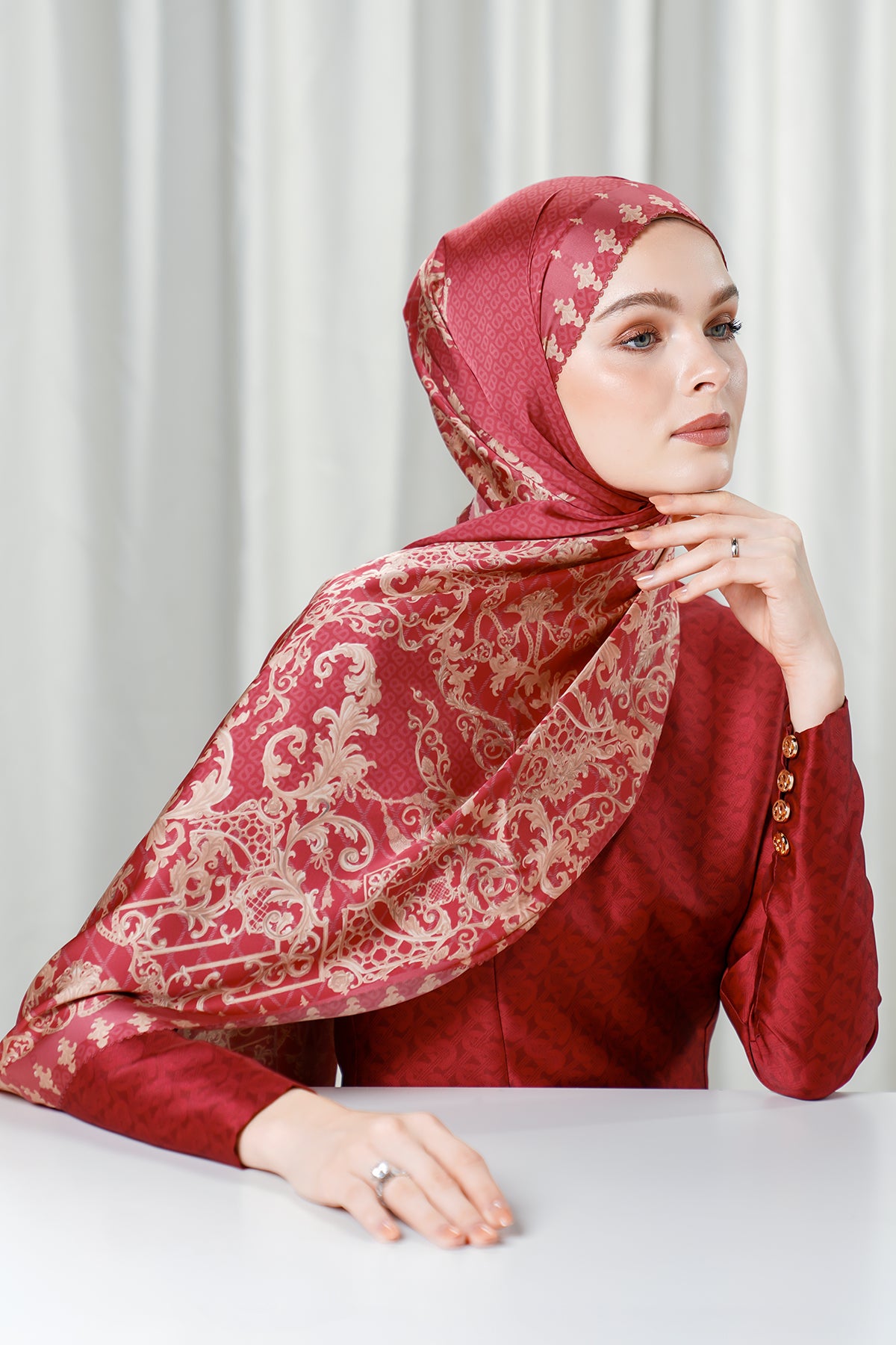 The Crown Satin Shawl - Ruby