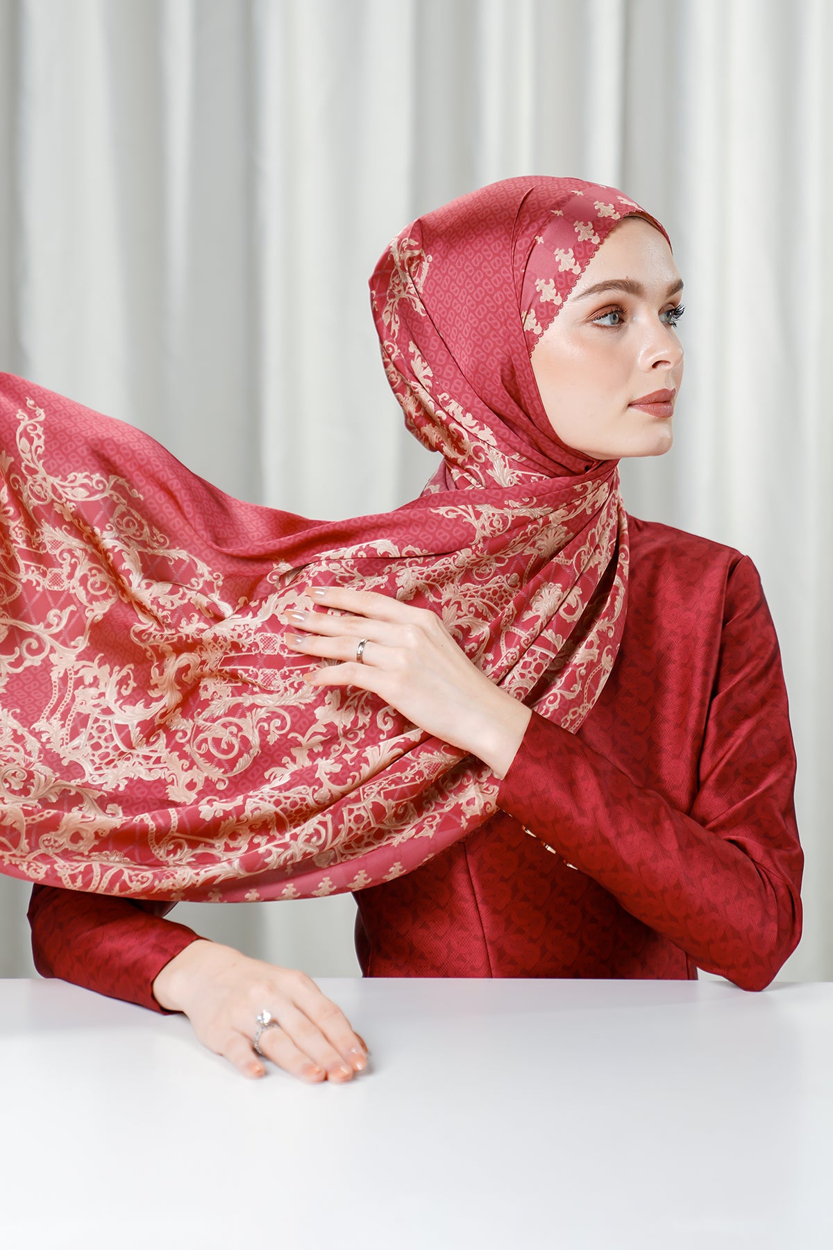 The Crown Satin Shawl - Ruby