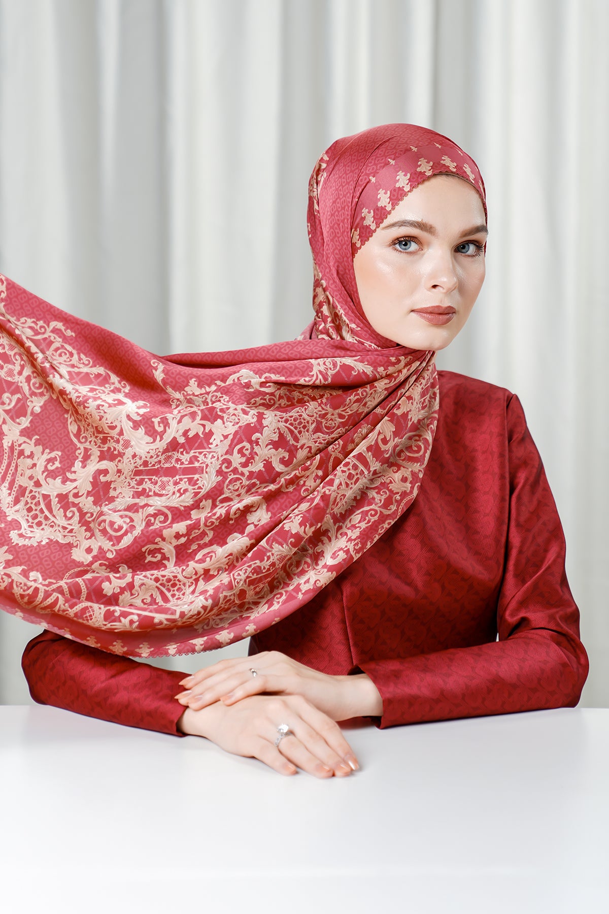 The Crown Satin Shawl - Ruby