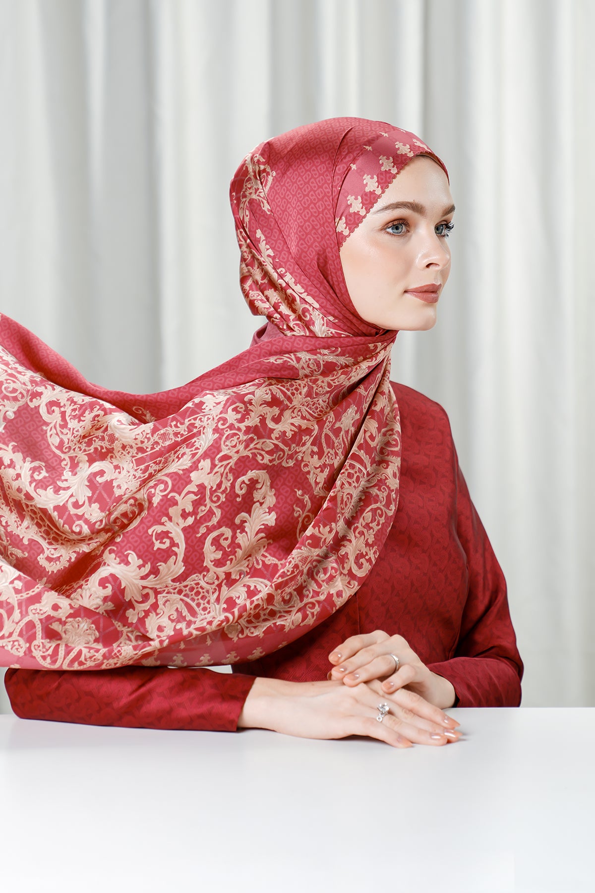 The Crown Satin Shawl - Ruby