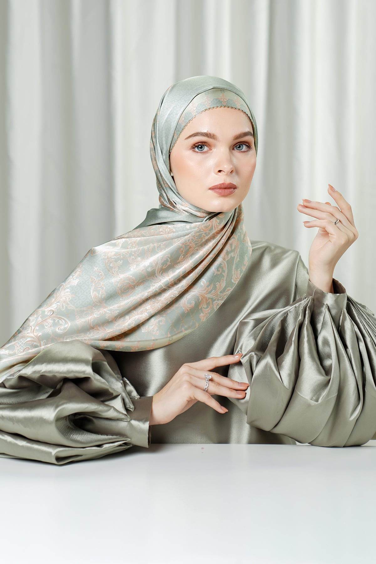 The Crown Satin Shawl - Sage