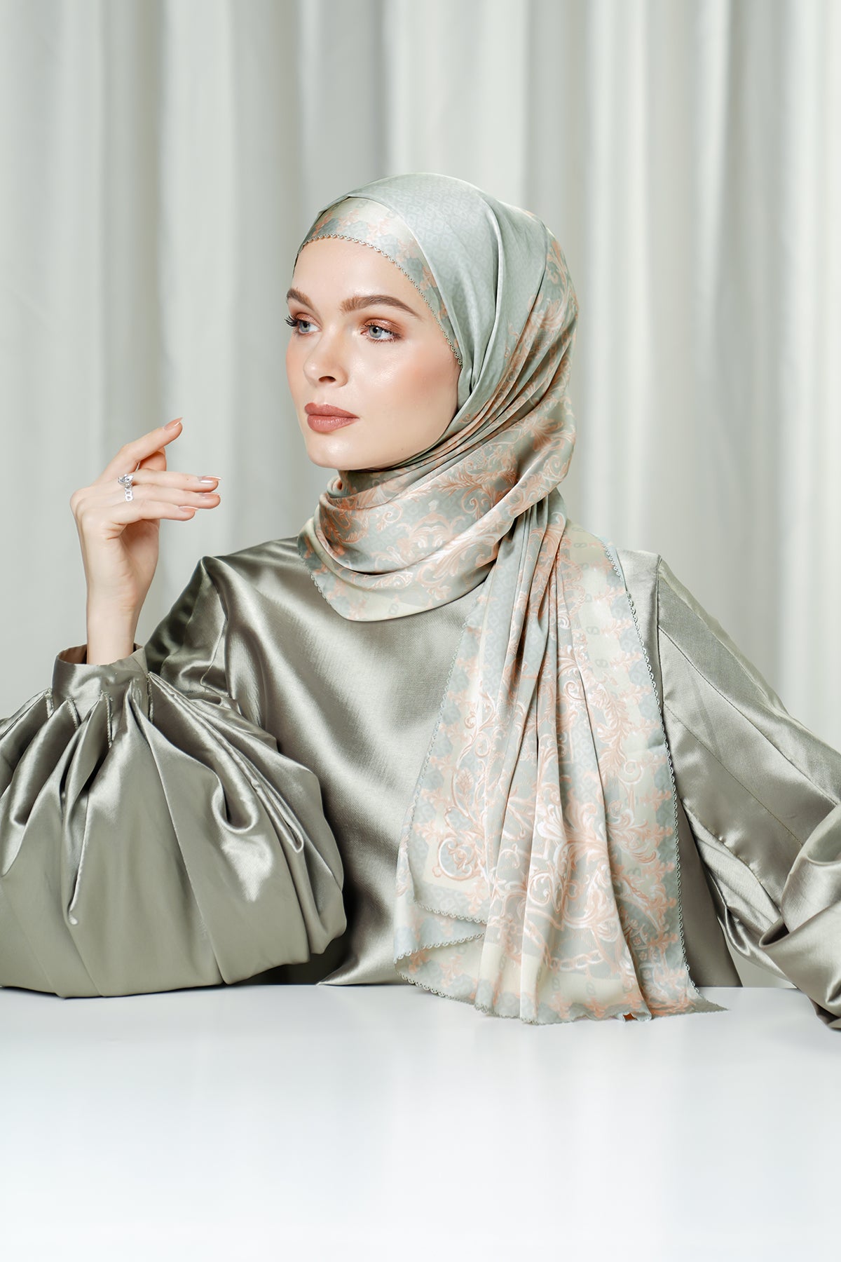 The Crown Satin Shawl - Sage