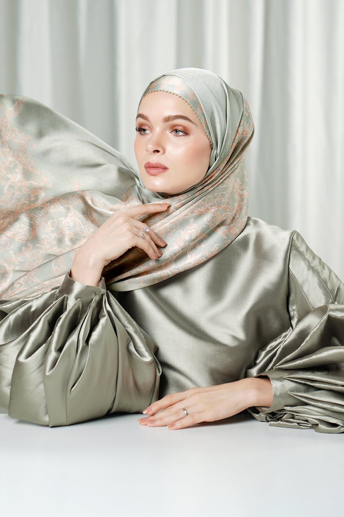 The Crown Satin Shawl - Sage