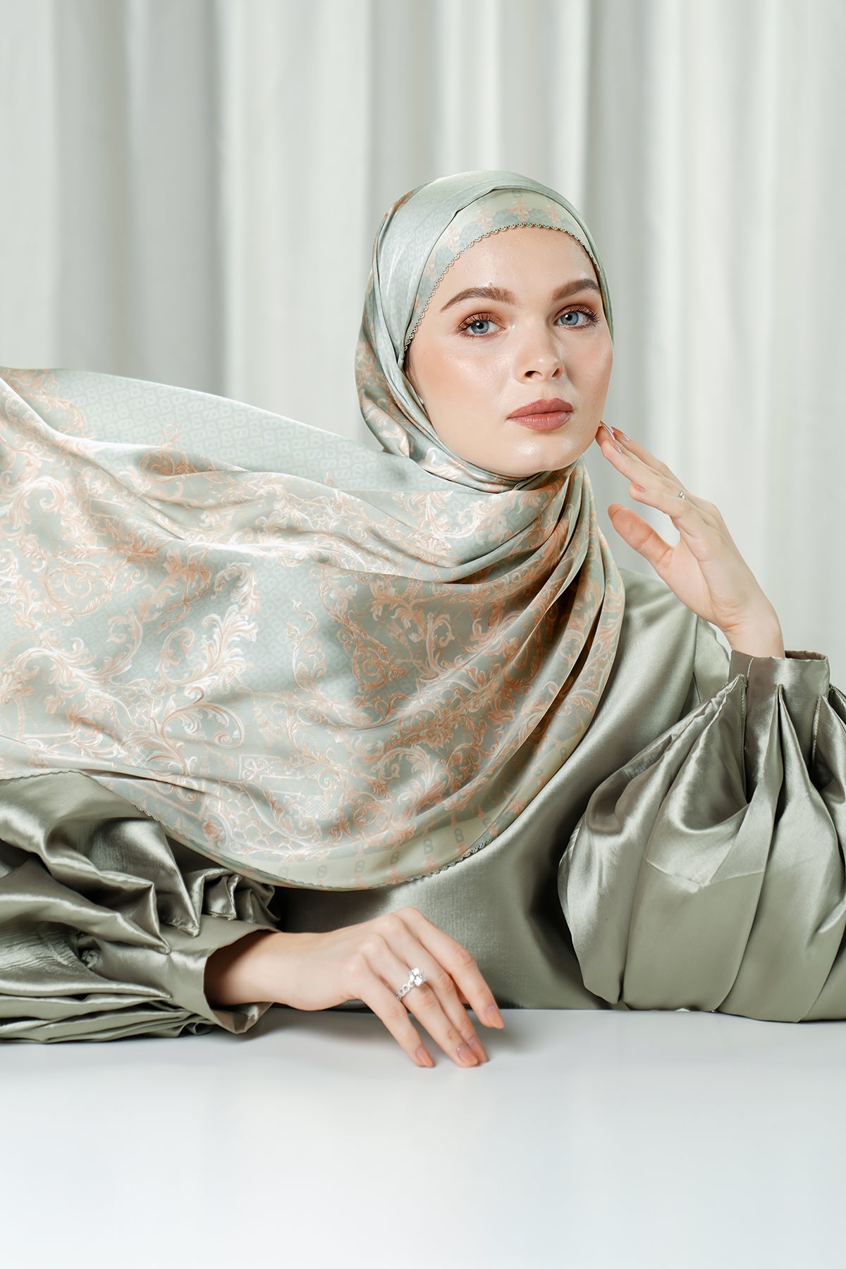 The Crown Satin Shawl - Sage