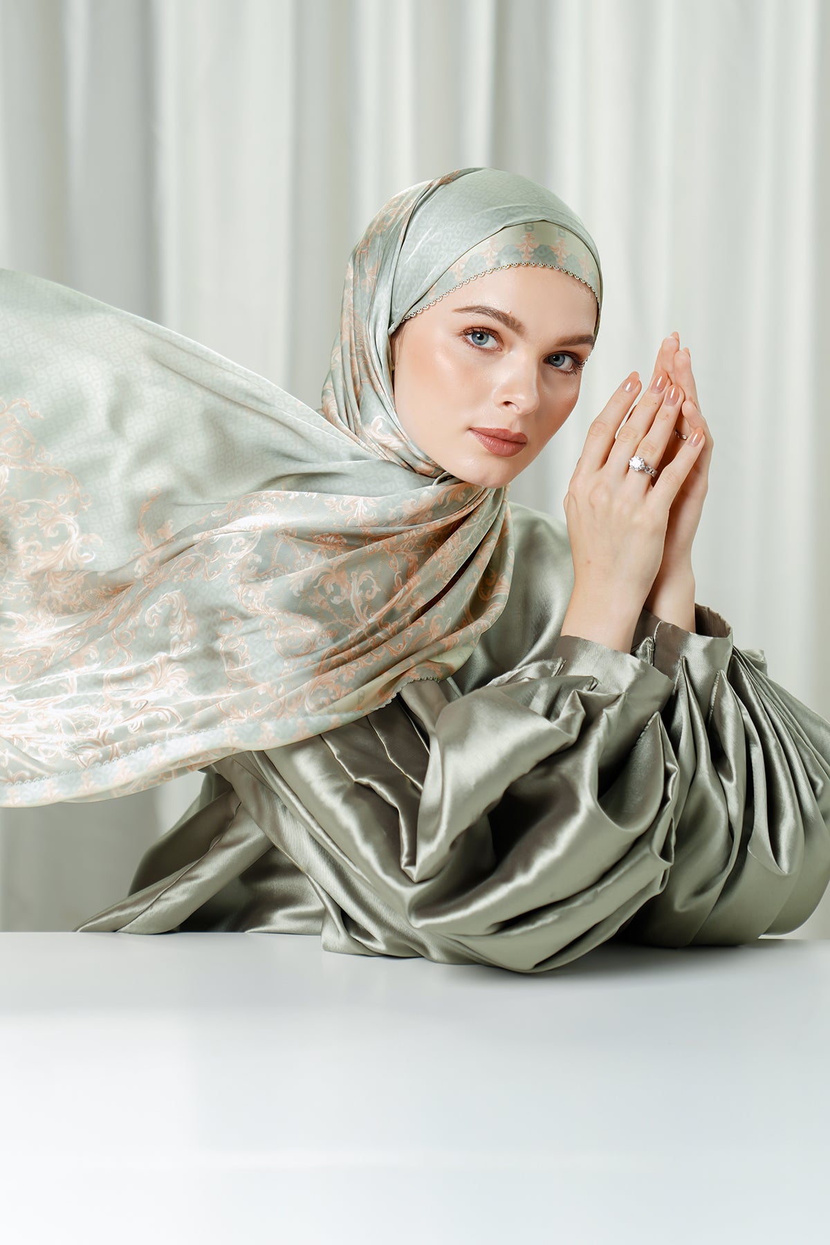 The Crown Satin Shawl - Sage