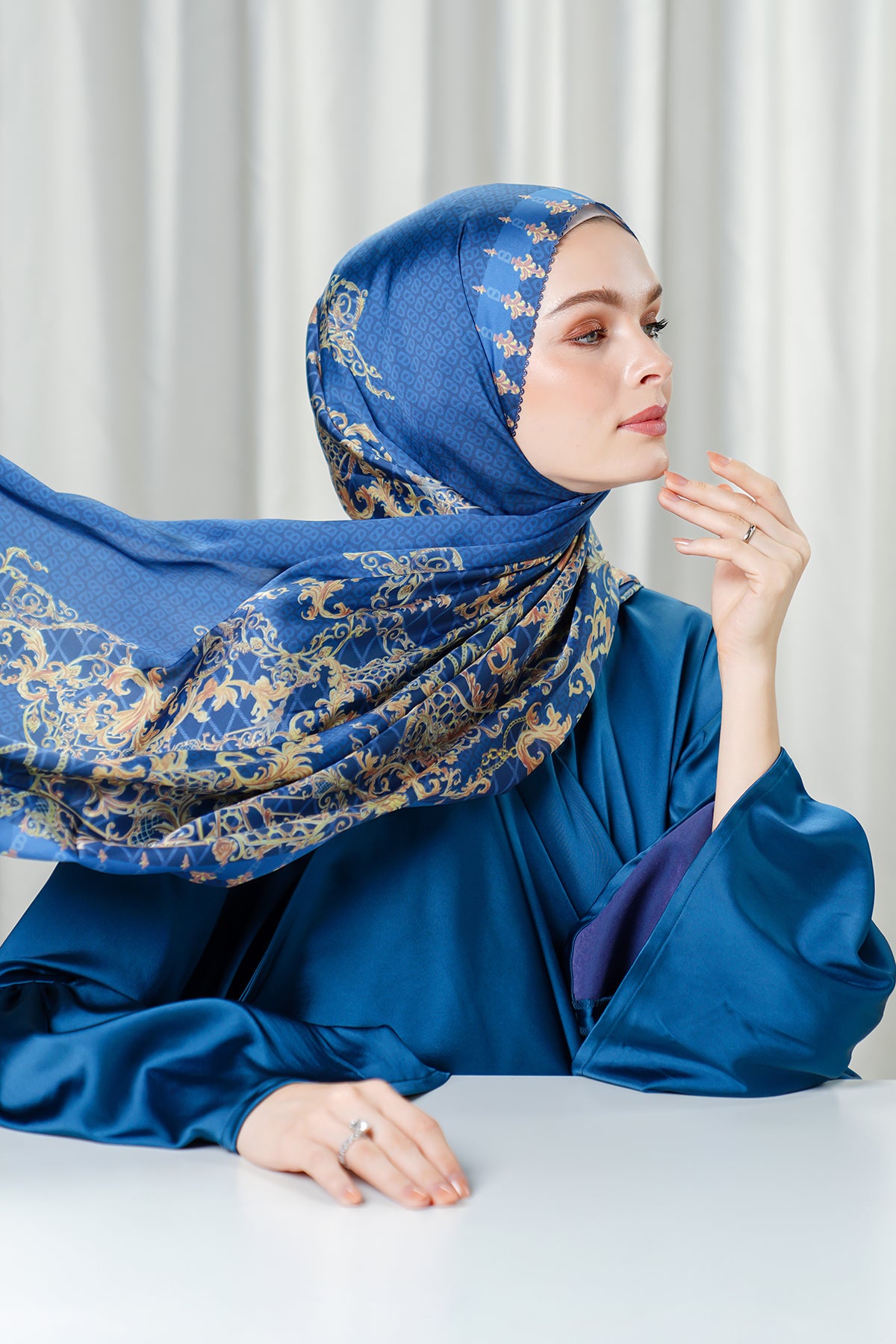 The Crown Satin Shawl - Sapphire