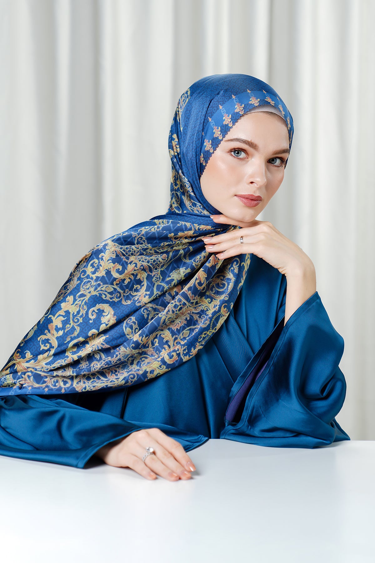 The Crown Satin Shawl - Sapphire