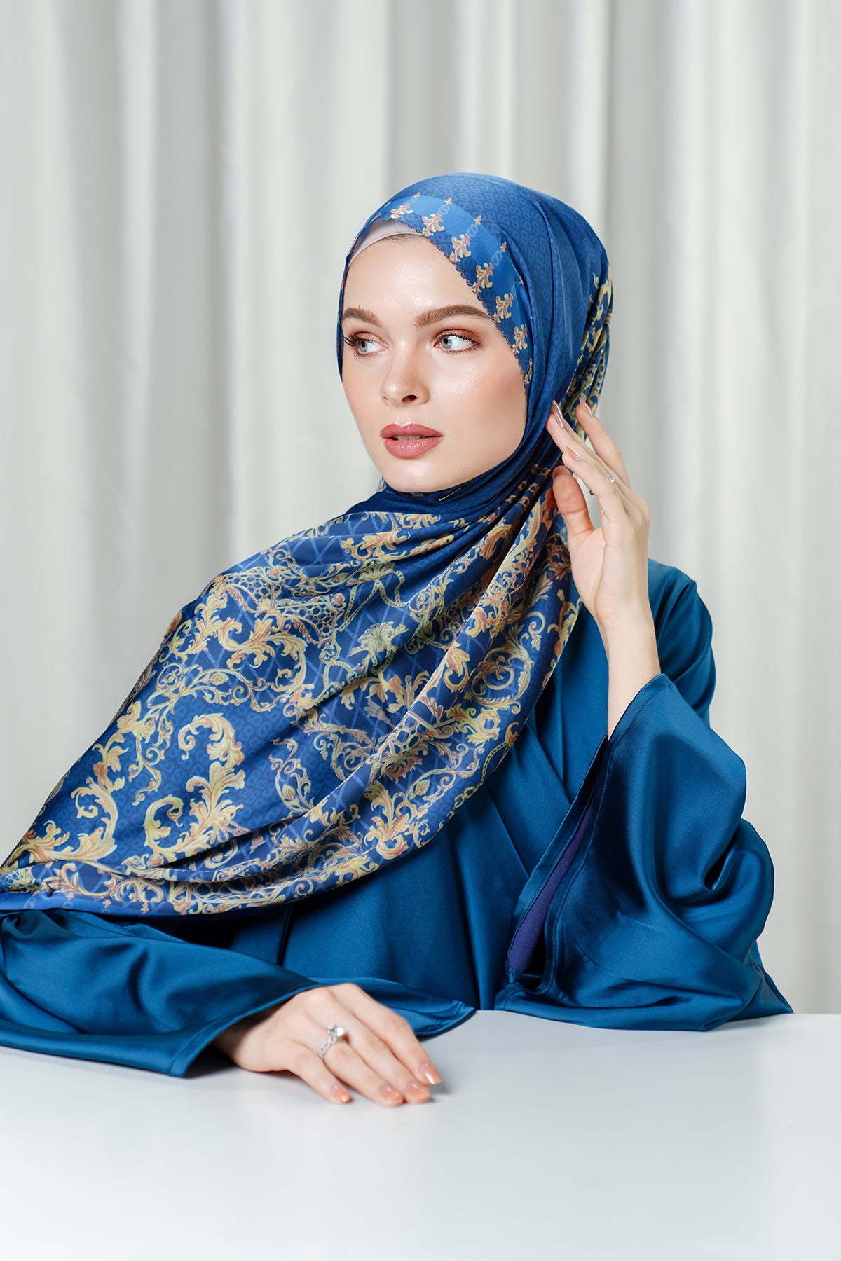 The Crown Satin Shawl - Sapphire