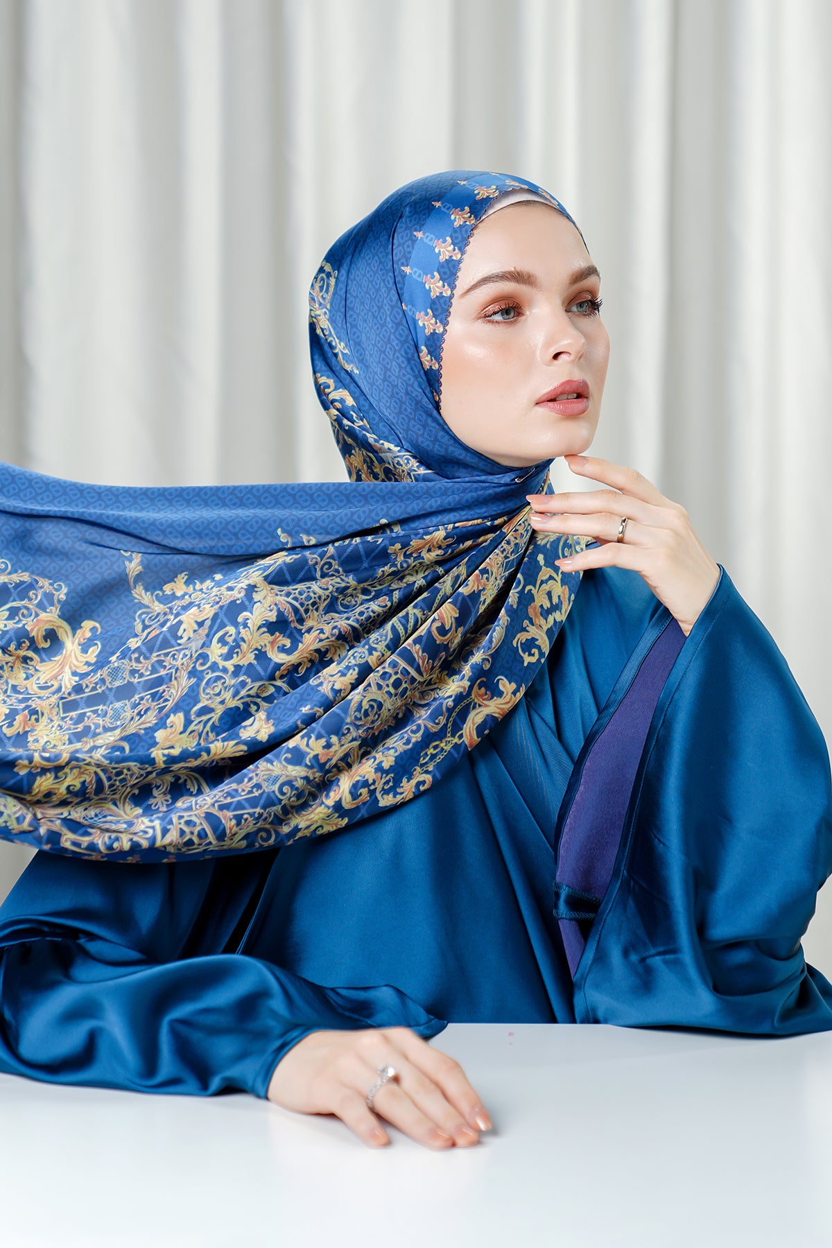 The Crown Satin Shawl - Sapphire