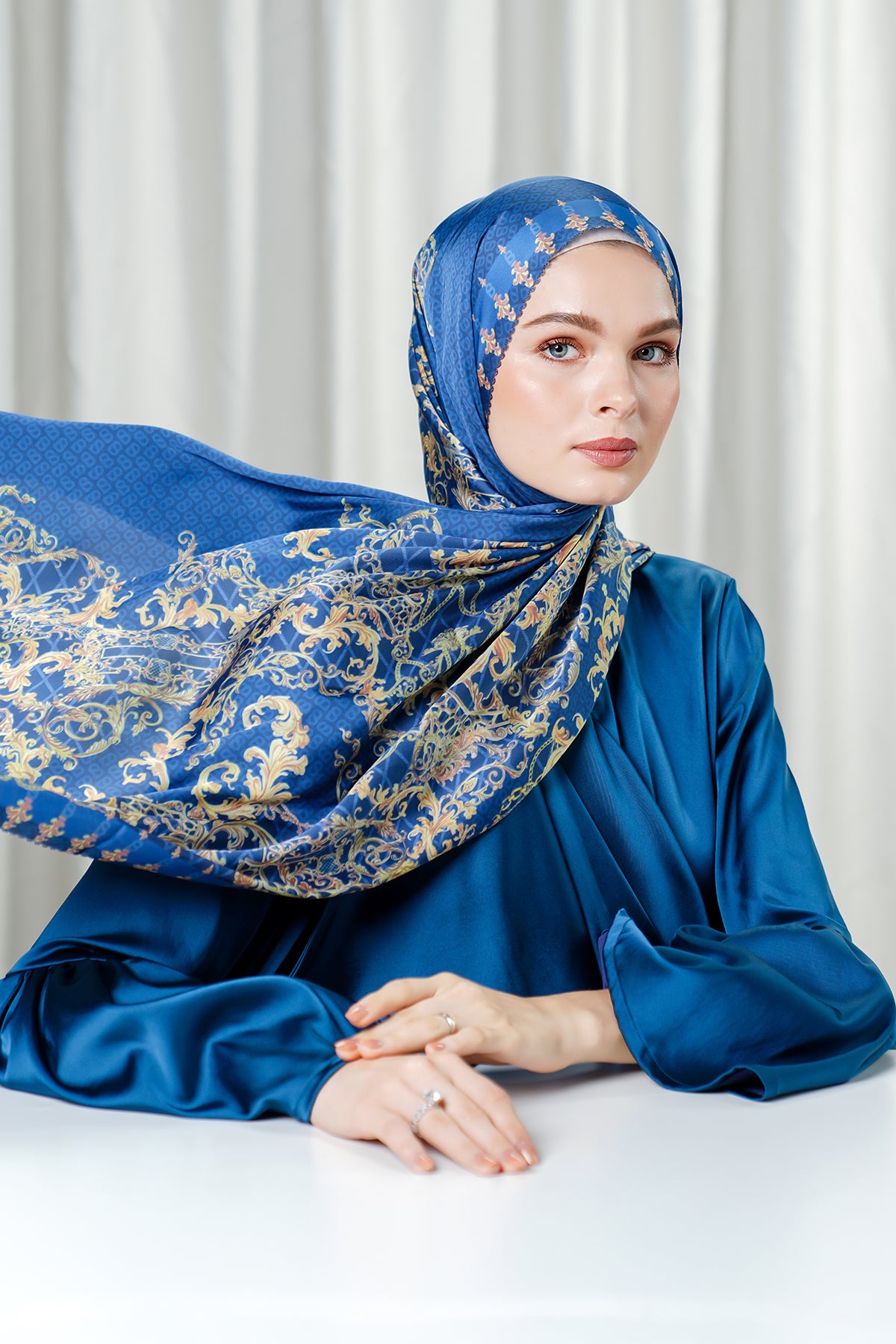 The Crown Satin Shawl - Sapphire