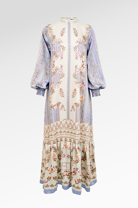 Blooming Eid Ruffle Dress - Blue Bell
