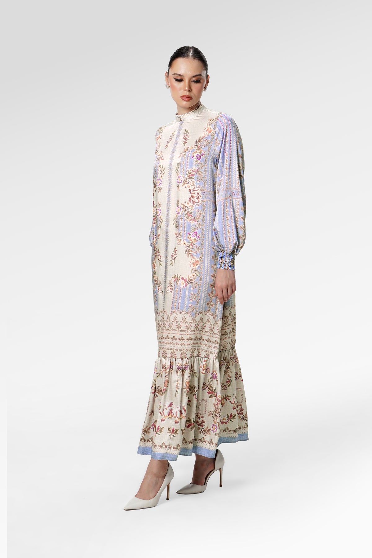 Blooming Eid Ruffle Dress - Blue Bell
