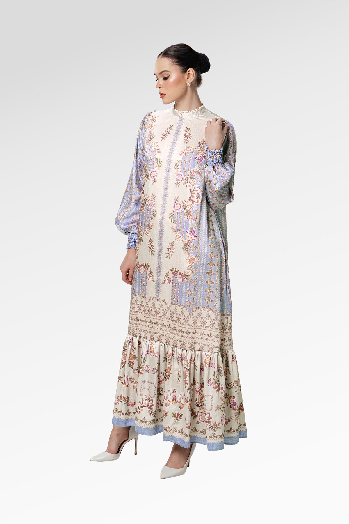 Blooming Eid Ruffle Dress - Blue Bell