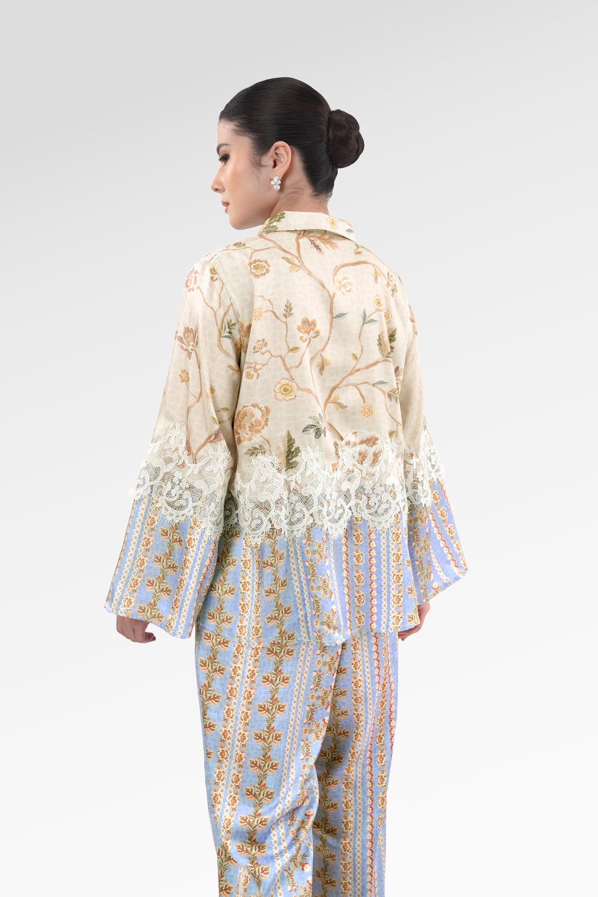 Blooming Eid Satin Shirt - Blue Bell