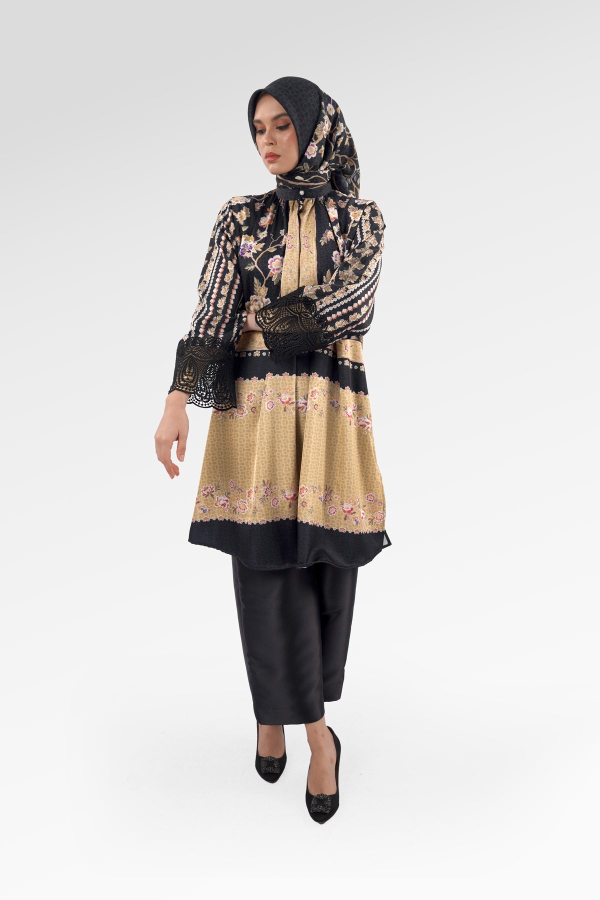 Blooming Eid Tunic - Black Iris