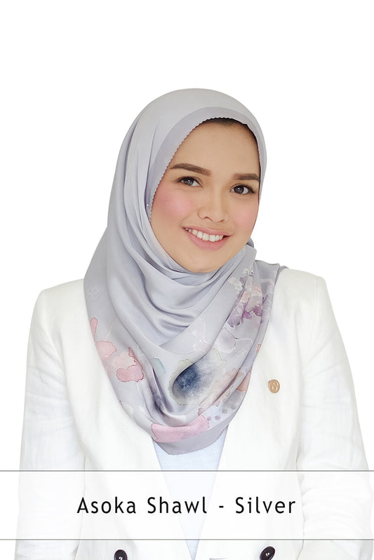 Asoka Satin Shawl - Silver