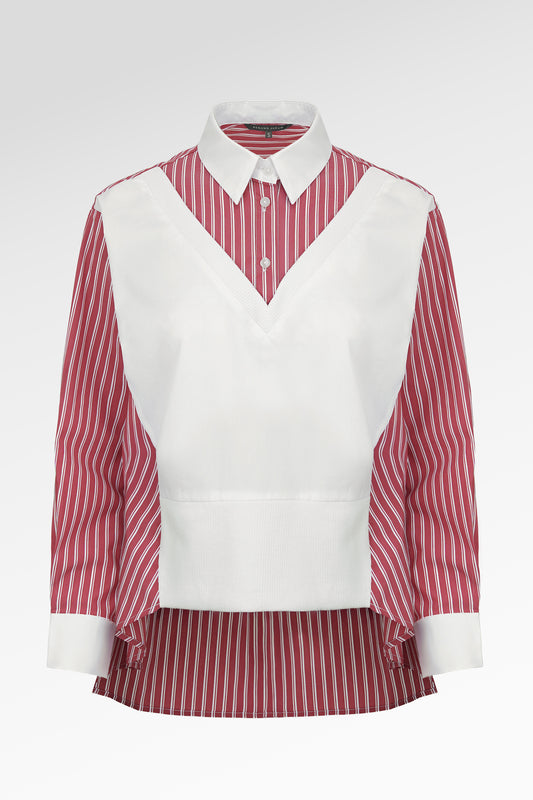 Carleen Mix Fabric Shirt - Red