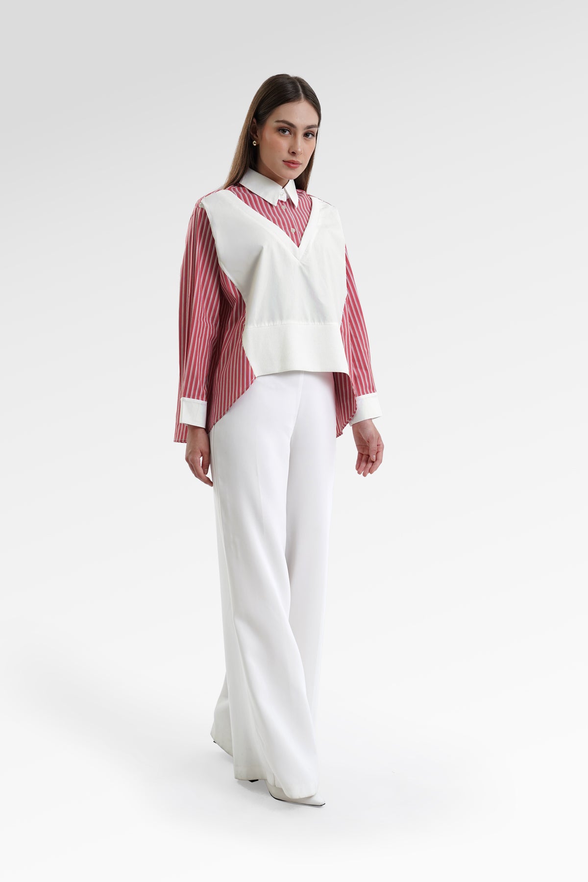 Carleen Mix Fabric Shirt - Red