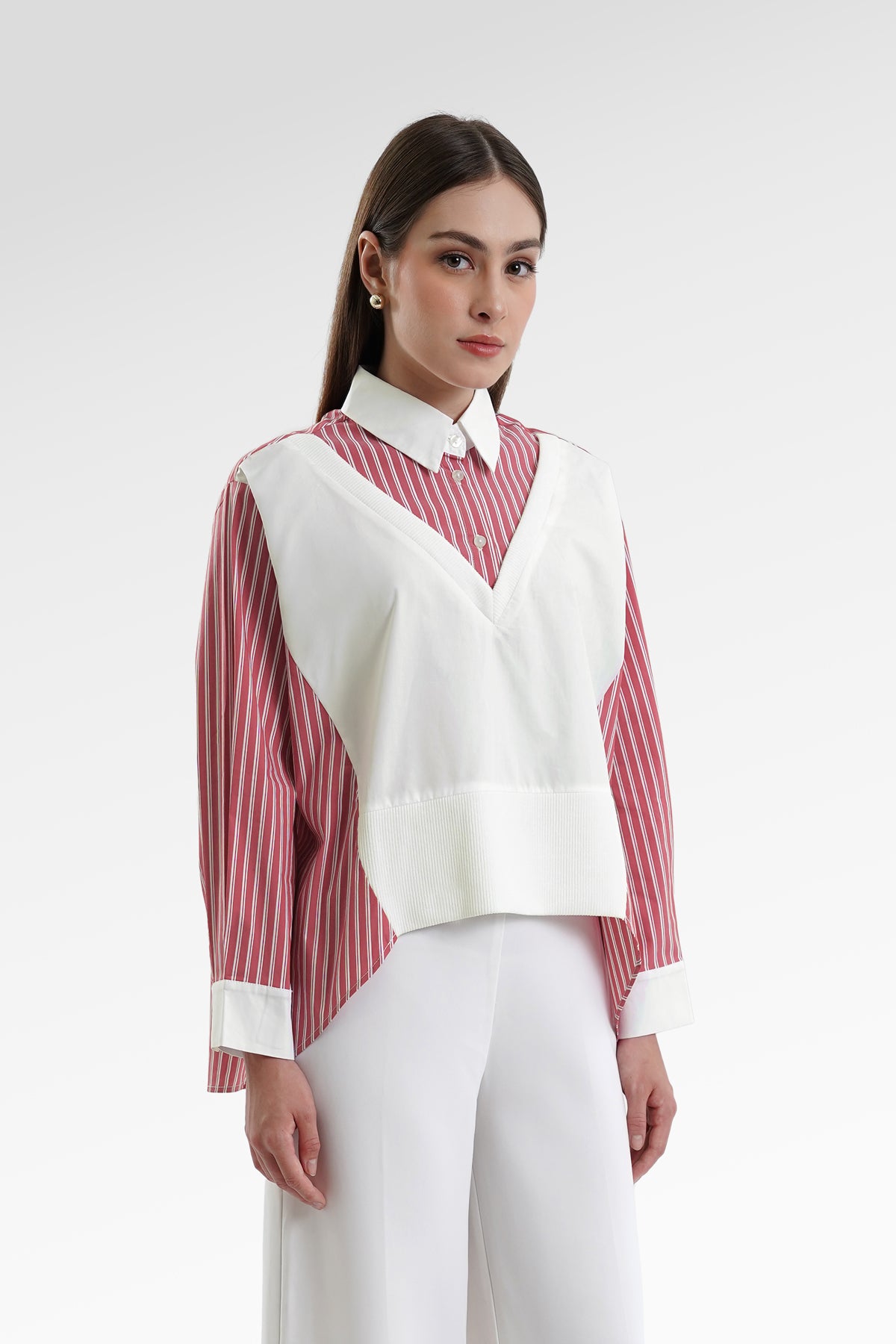 Carleen Mix Fabric Shirt - Red