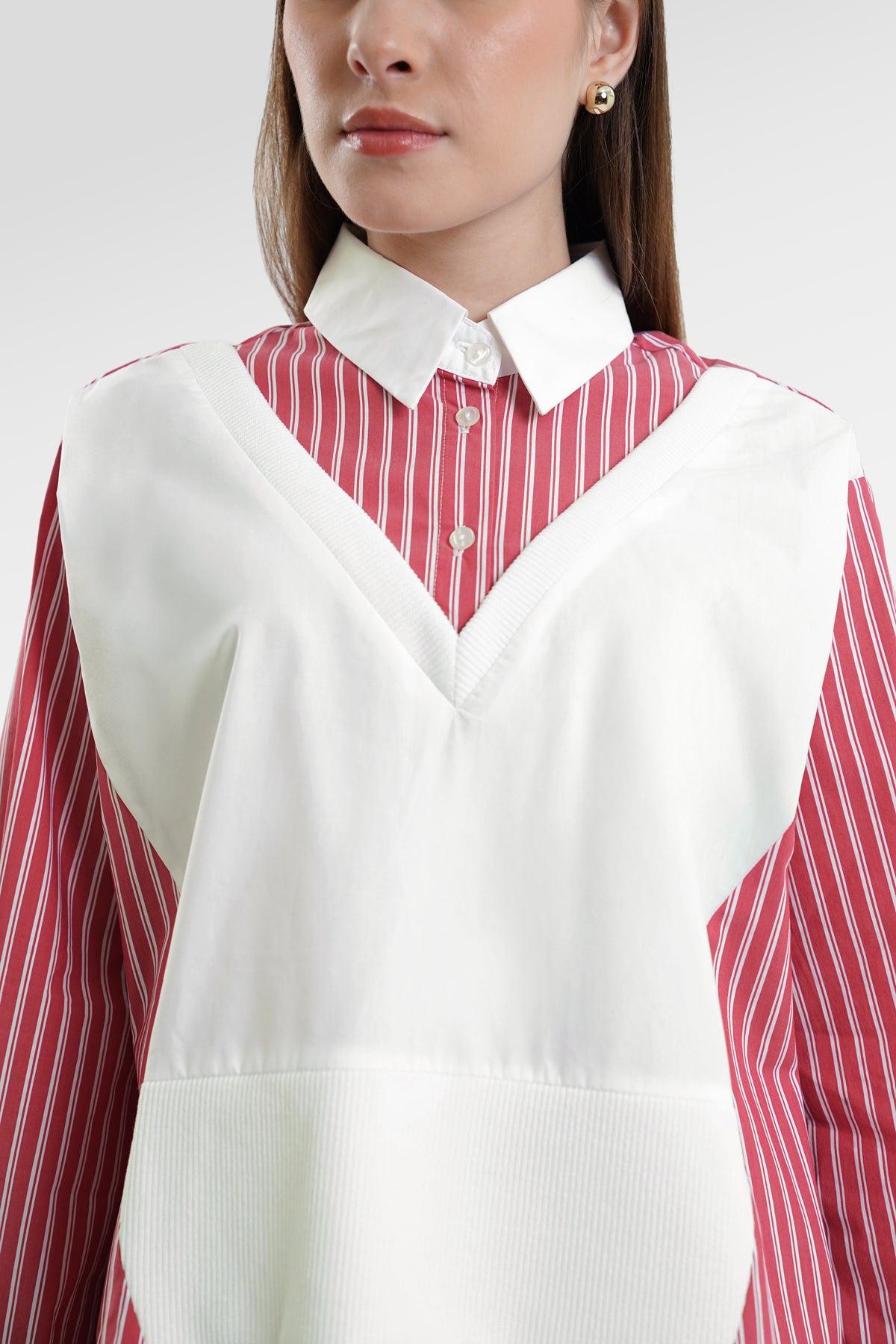 Carleen Mix Fabric Shirt - Red