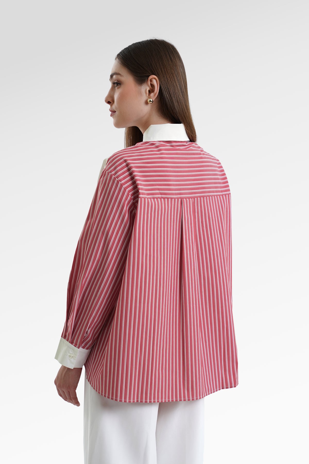 Carleen Mix Fabric Shirt - Red