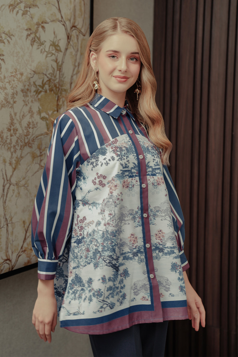 Chinoiserie Pleated Shirt - French Vanilla main image 1