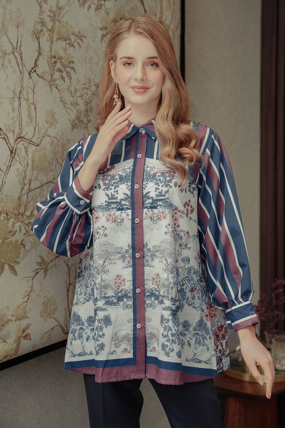 Chinoiserie Oversized Shirt - Navy