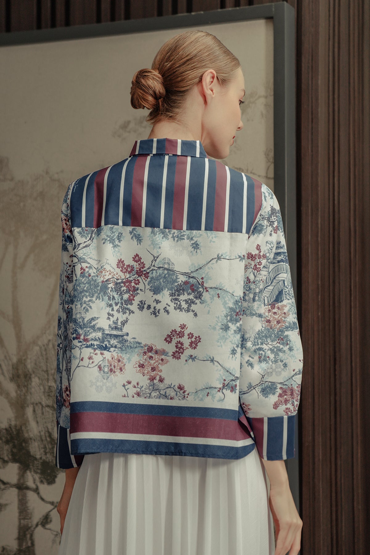 Chinoiserie Crop Shirt - Blue