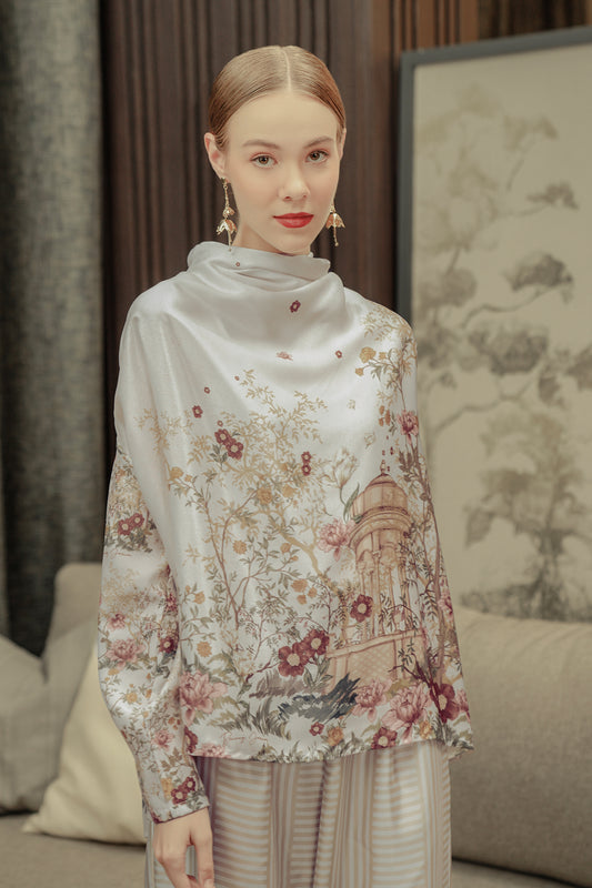 Chinoiserie Drapery Blouse - Ivory