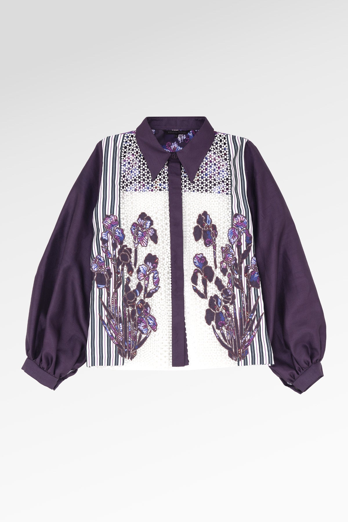 Opulent Bloom Embroidery Lace Shirt - Deep Violet