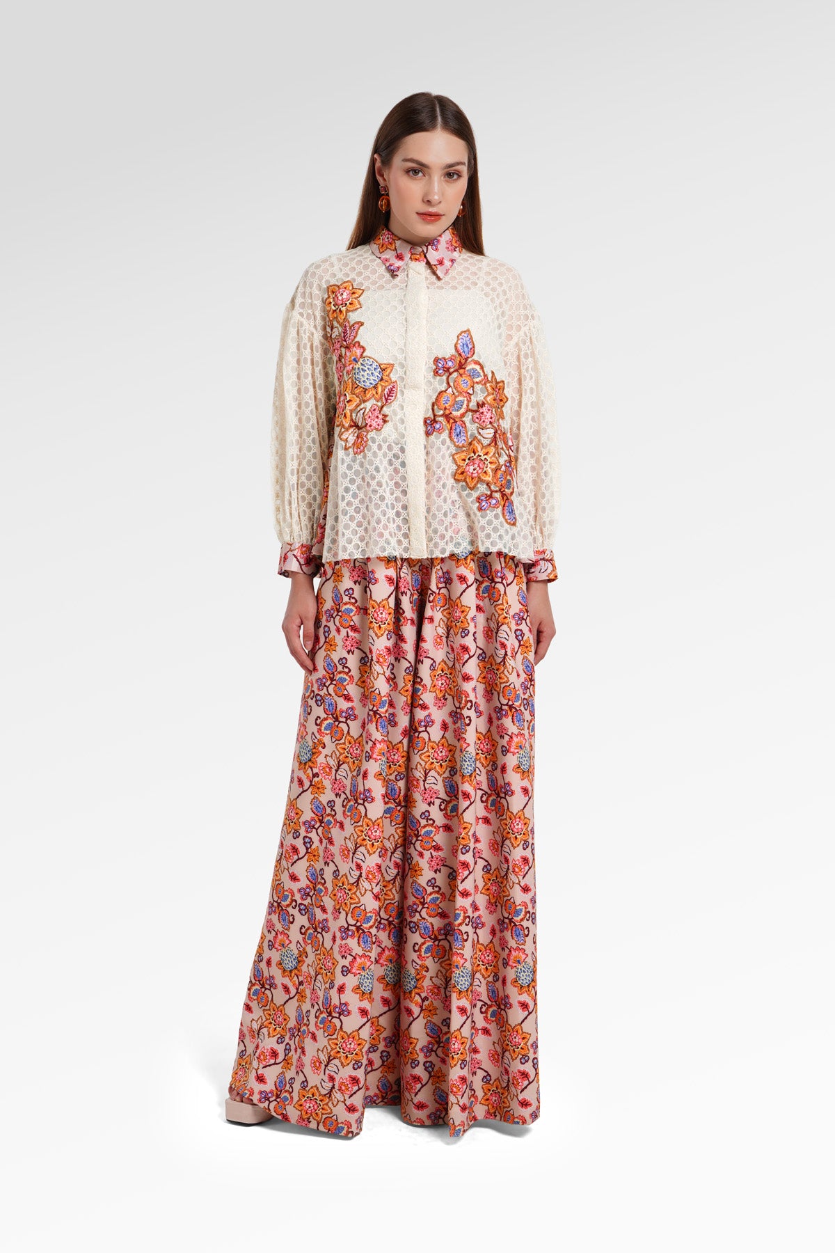 Opulent Bloom Embroidery Shirt - Petal Cream