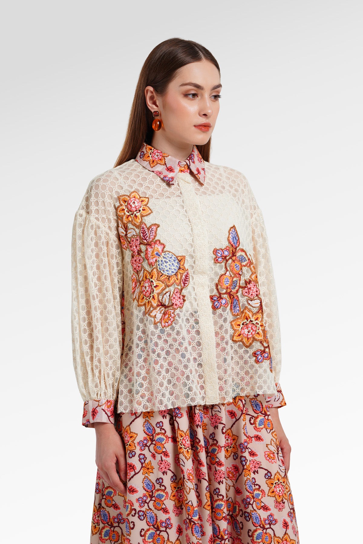 Opulent Bloom Embroidery Shirt - Petal Cream