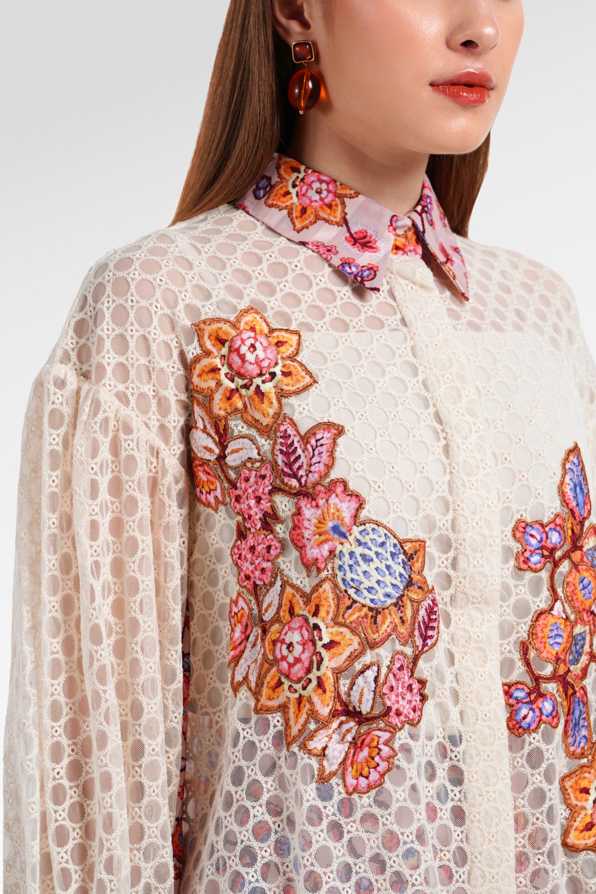 Opulent Bloom Embroidery Shirt - Petal Cream