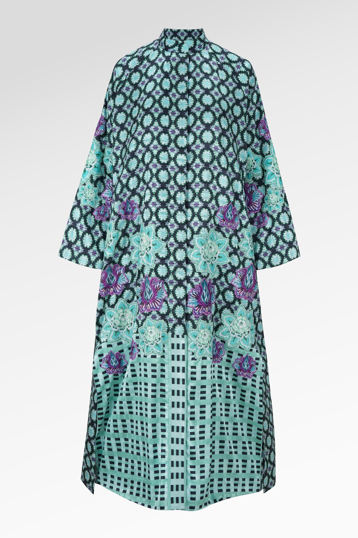 Opulent Bloom Embroidery Shirt Dress - Teal Mirage