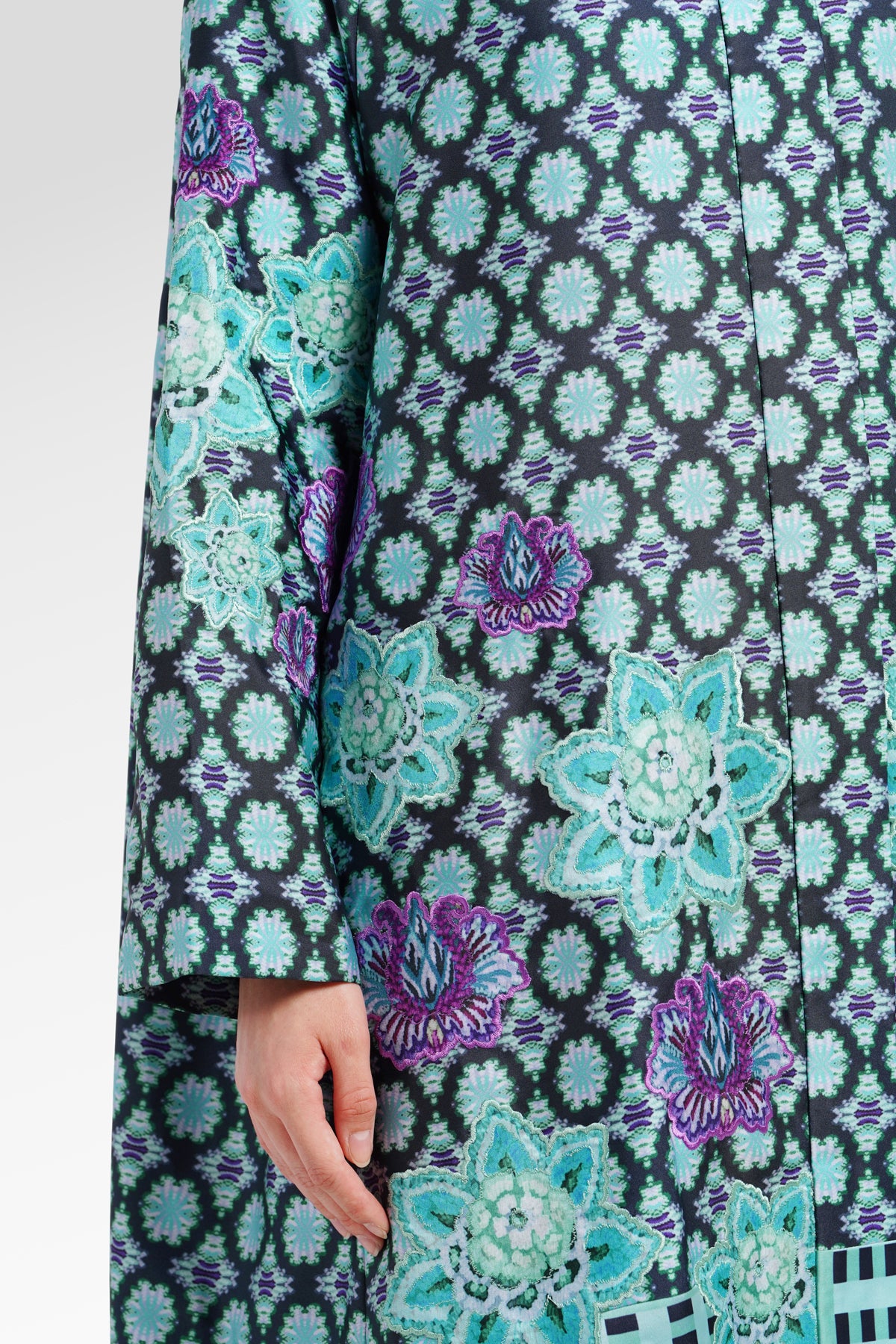 Opulent Bloom Embroidery Shirt Dress - Teal Mirage