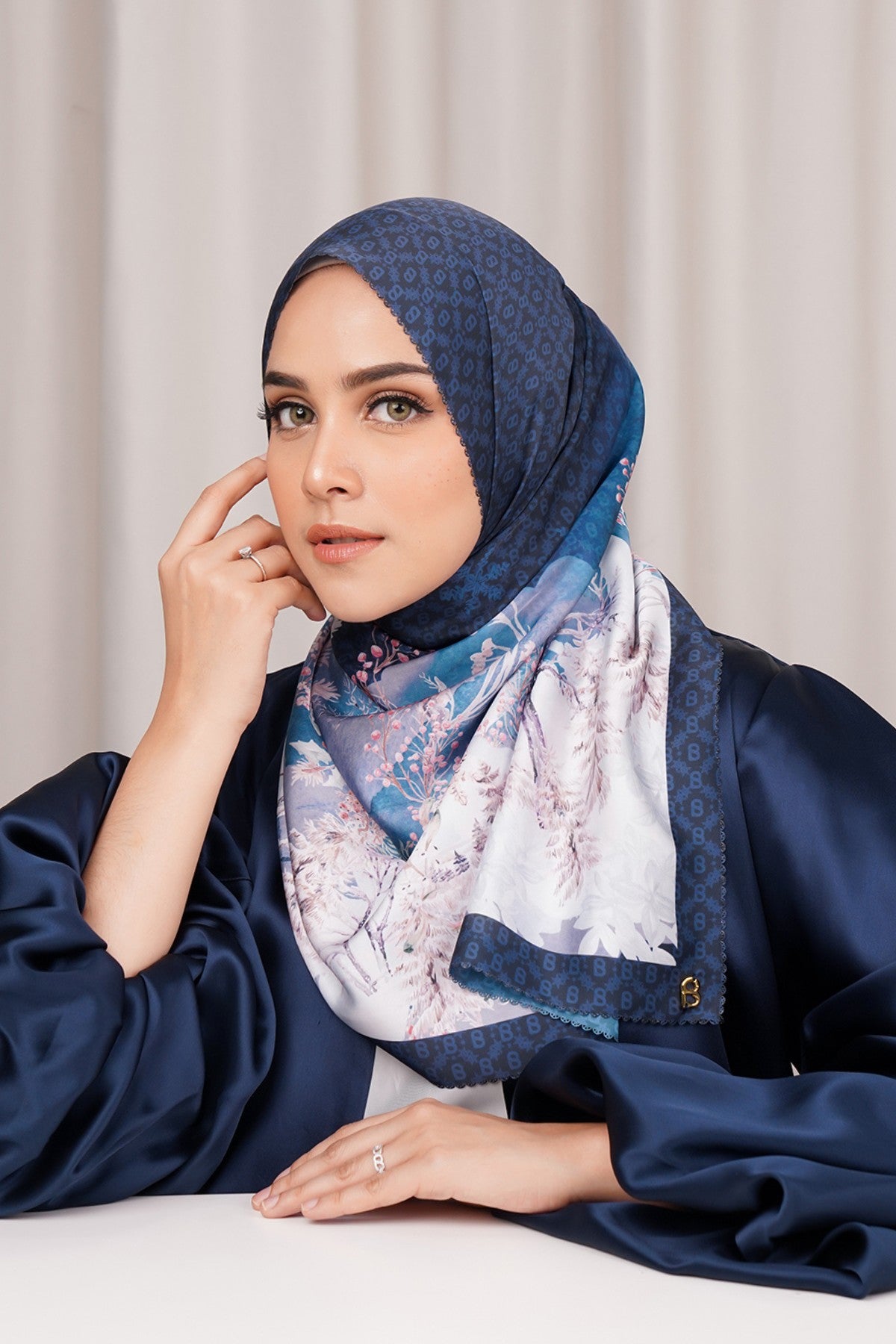 Holiday Satin Shawl - Deep Blue