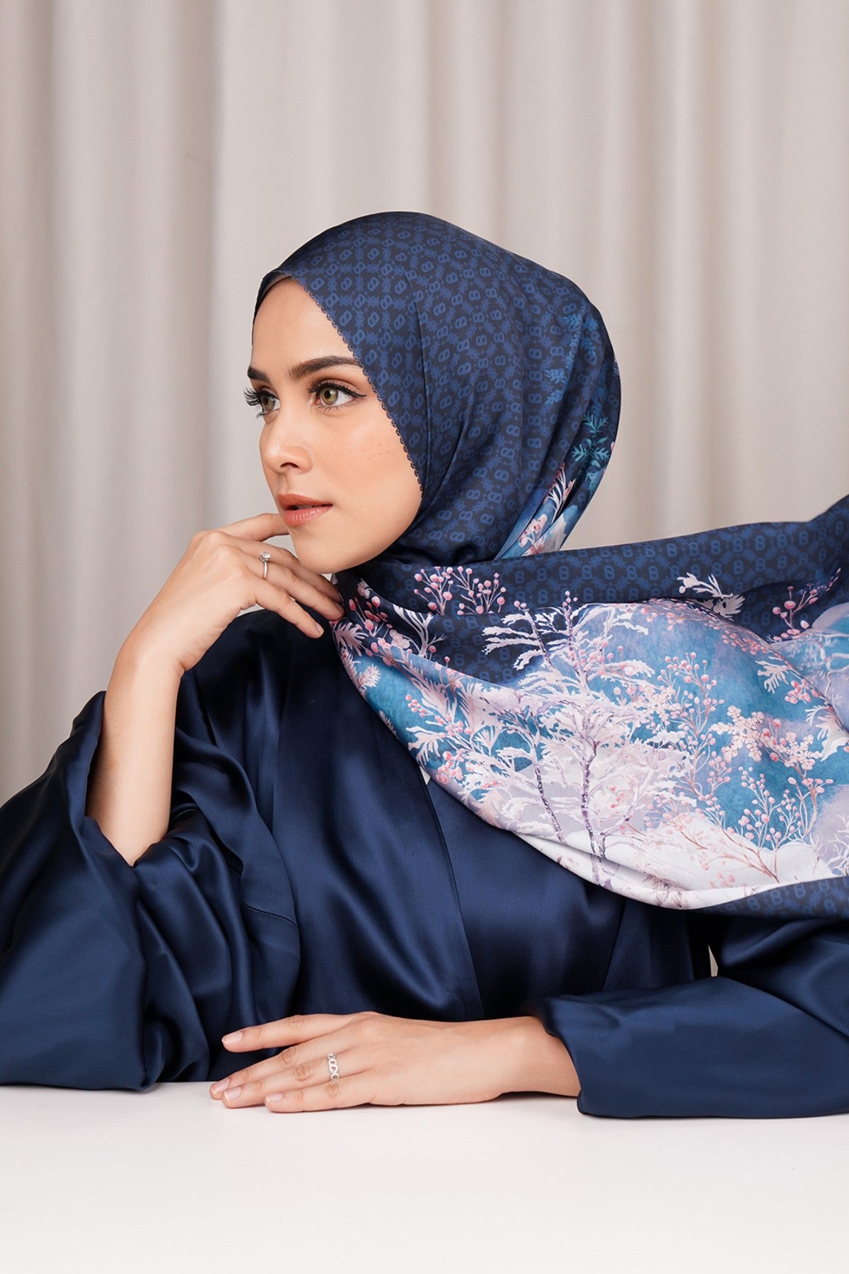 Holiday Satin Shawl - Deep Blue