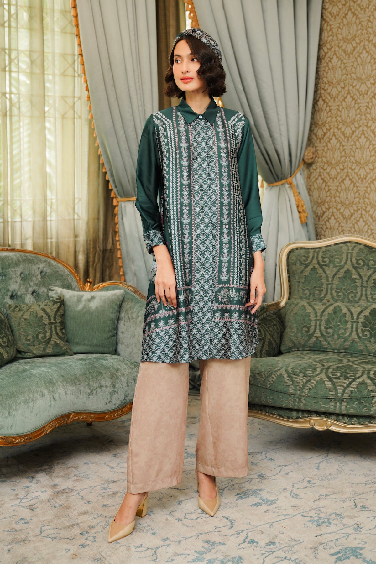 Serenity Soiree Tunic Shirt - Emerald