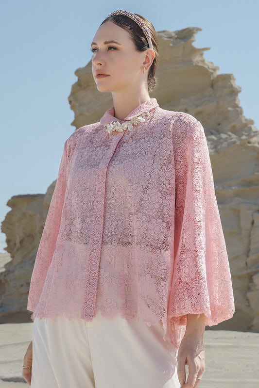 Arika Embroidery Crop Shirt - Pink