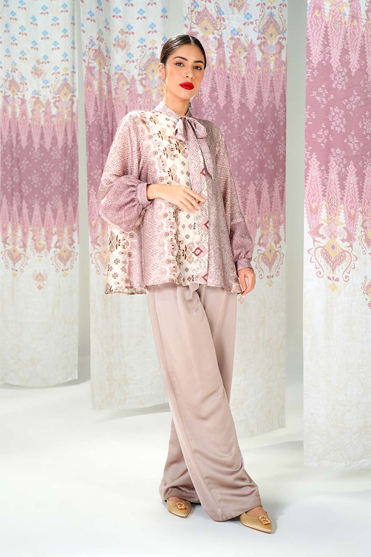 Benang Pelangi Nyayu Shirt With Tie Bow - Dusty Rose