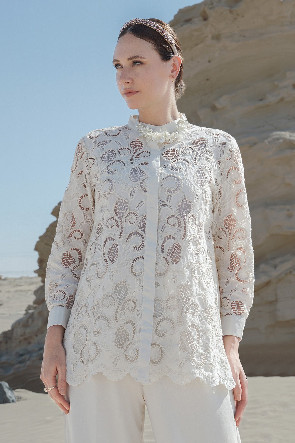 Aleena Embroidery Shirt - Cream