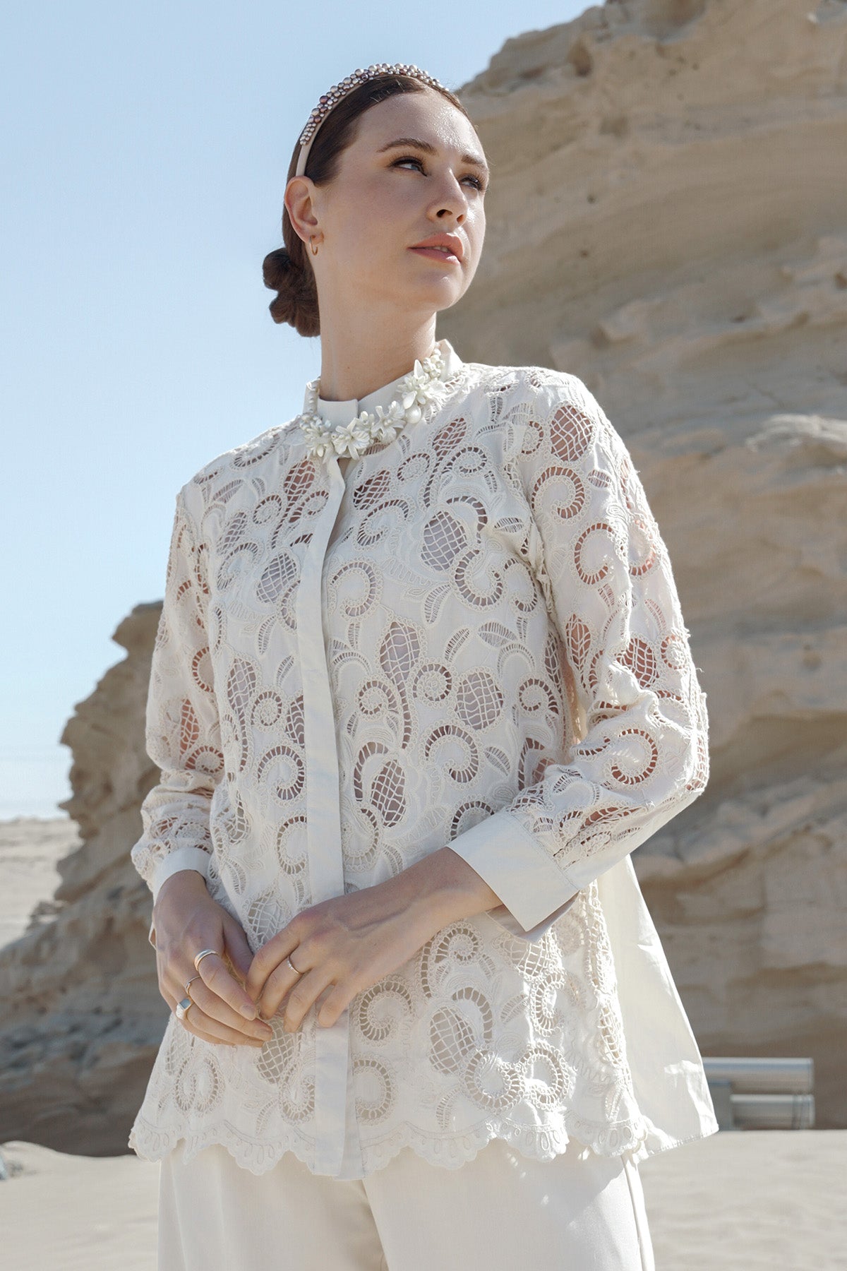 Aleena Embroidery Shirt - Cream