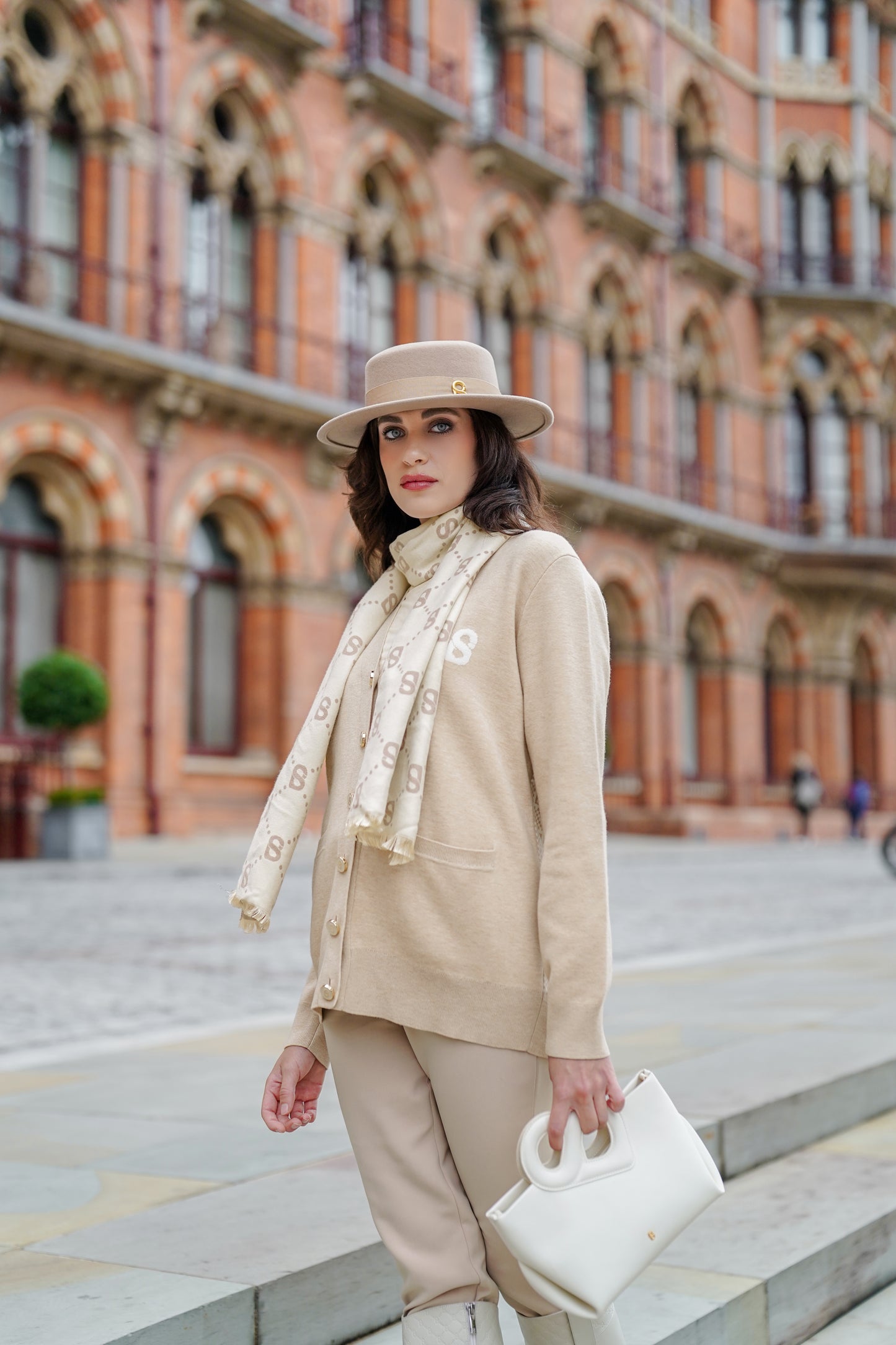 Plaid Wool Cardigan - Beige