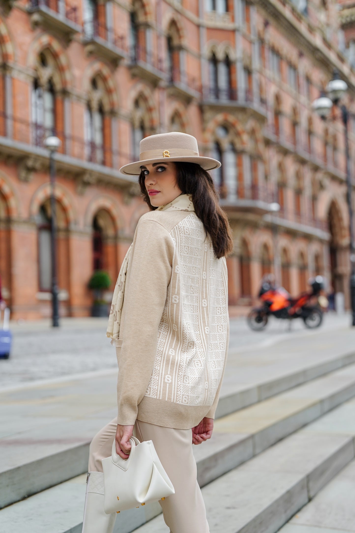 Plaid Wool Cardigan - Beige