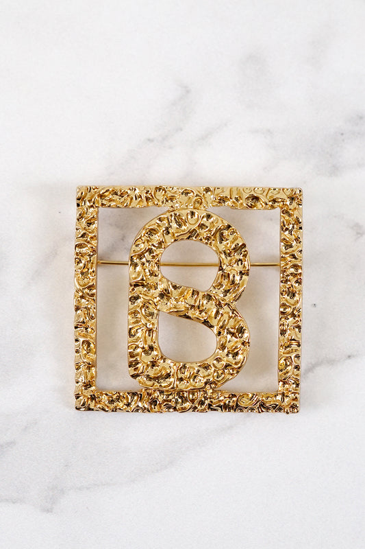 Big Square Textured Brooch - Gold