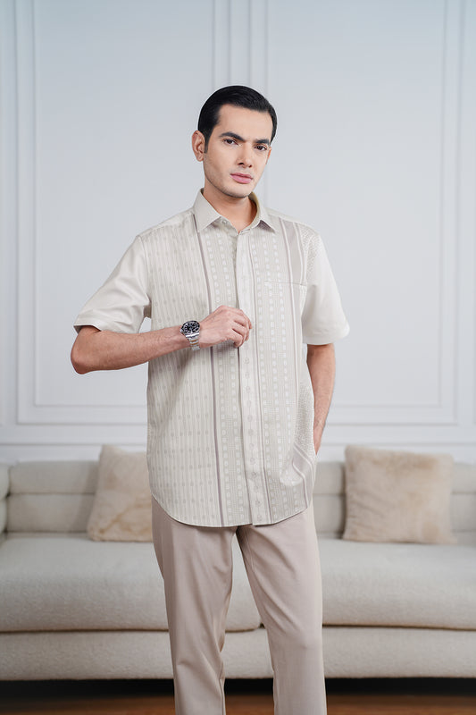 Stripe Men Shirt - Short Sleeve - Beige